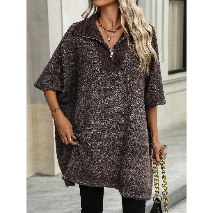 2024 Осень/Зима Новая женская мода средней и длинной длины вязаный свитер с длинным рукавом и воротником-молнией