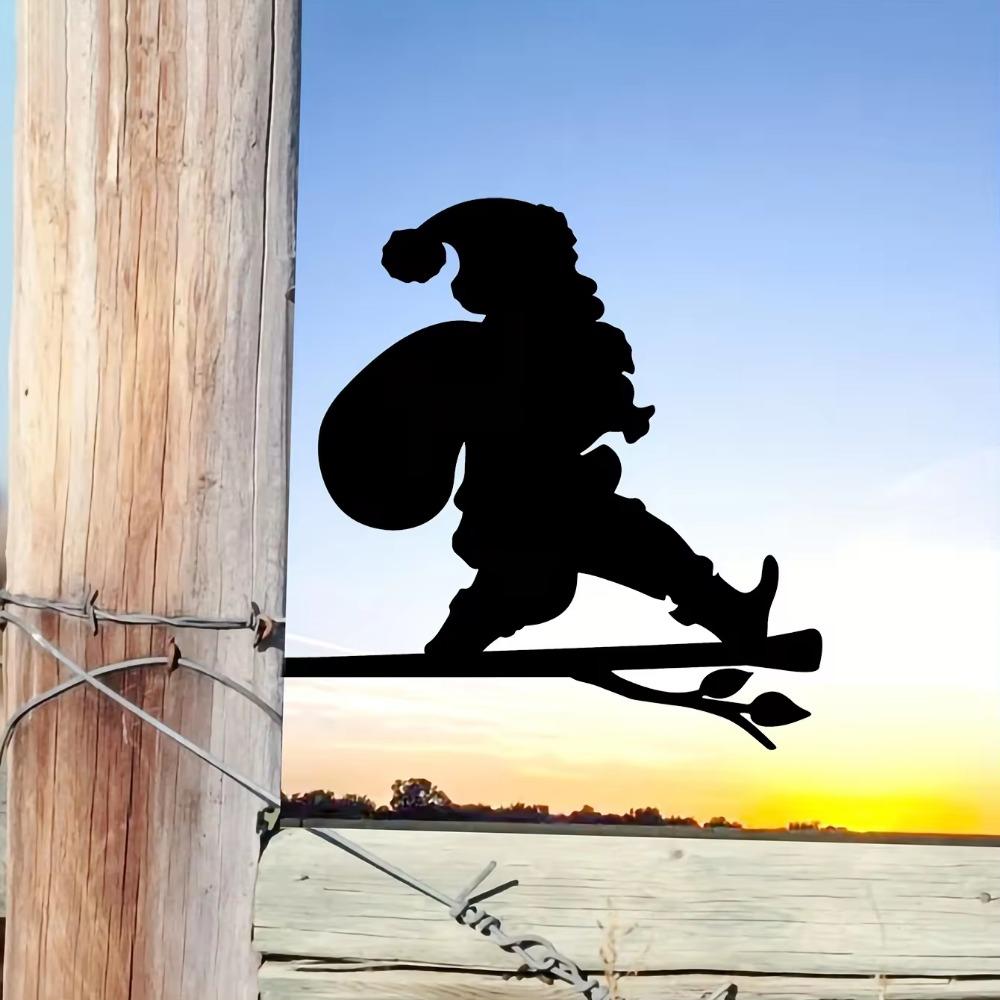 Счастливого Рождества Дедушка Металлическая Настенная Скульптура - Стальной Силуэт на Ветке, Идеально Подходит Для Украшения Дома, Сада и Уличной Статуи