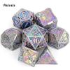 7 Pcs Colorful Silver Double Swords Metal Dice Solid Polyhedral Dice Set Suitable for Role-Playing RPG   Pathfinder Board Game
