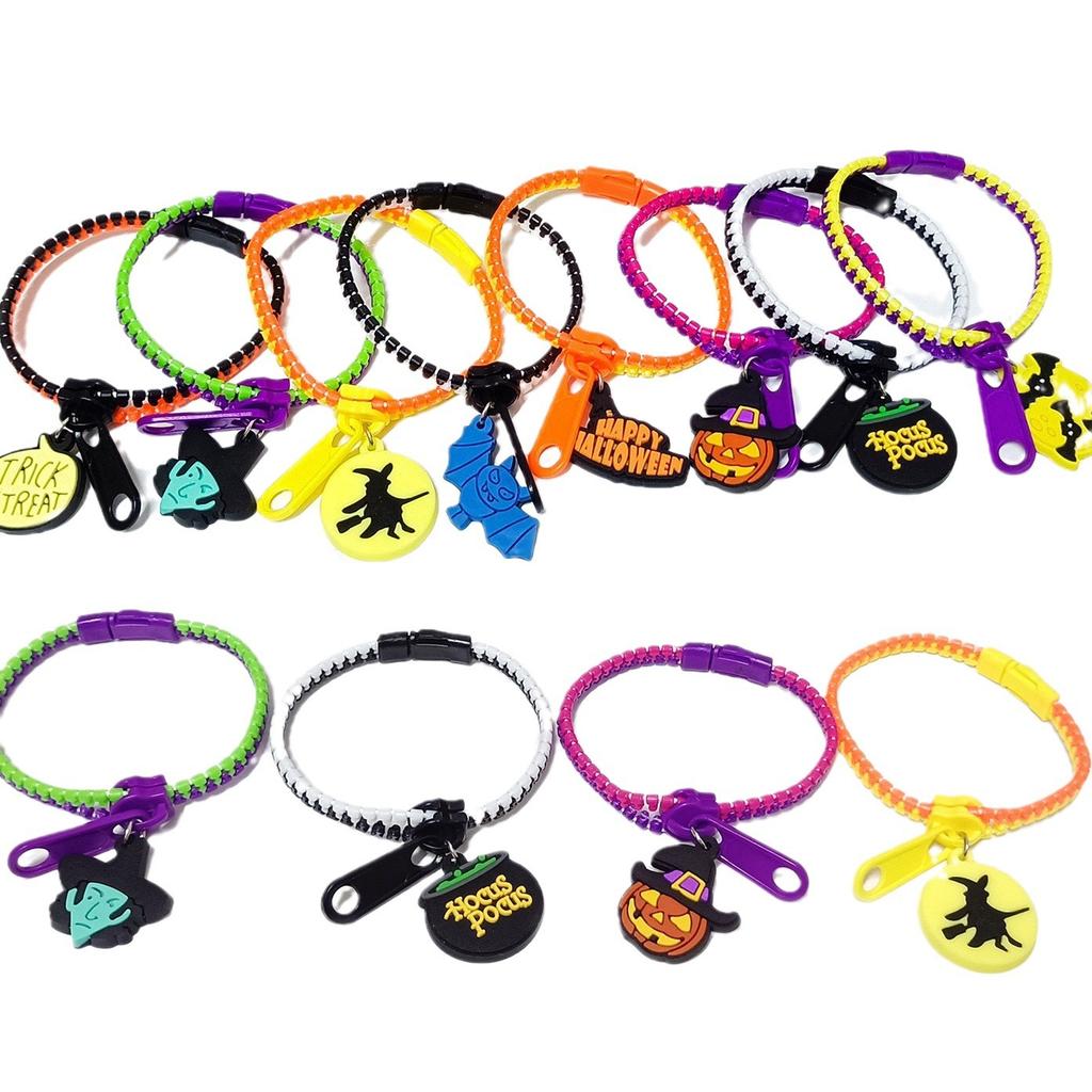 5/30/50Pcs Halloween Zipper Bracelets Sensory Toys Pumpkin Skull Stress Relief Bracelets Halloween Gift Bulk For Boys Girls
