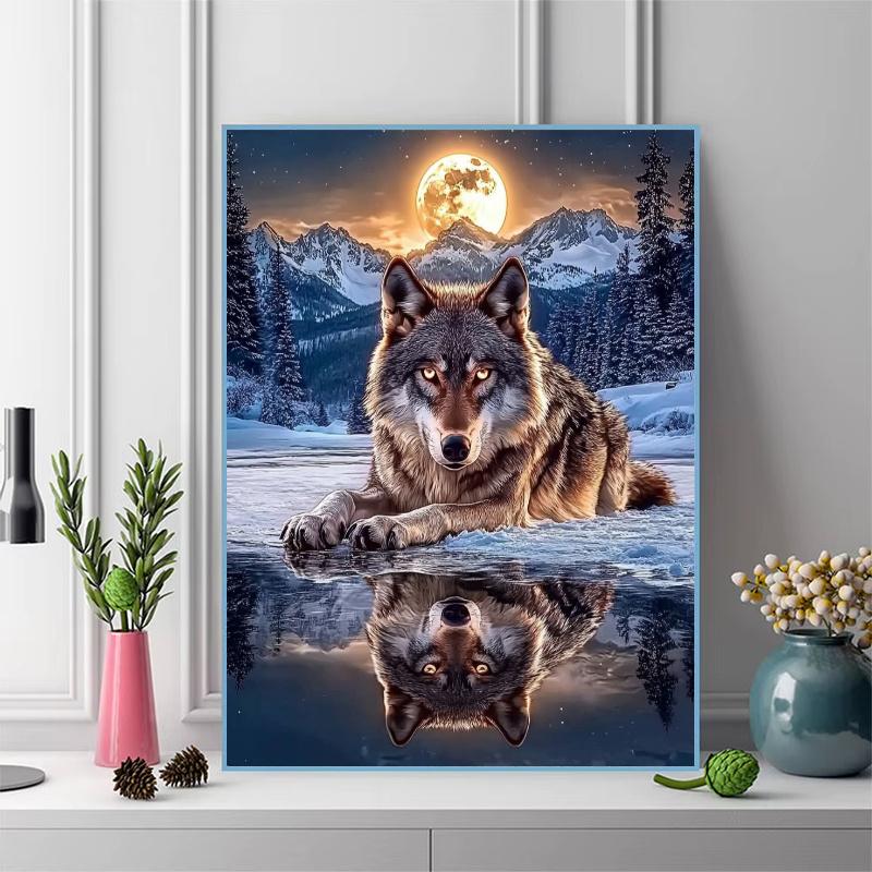 Wolf in Forest 100% Round Full Drill 5D DIY Diamond Painting Embroidery Cross Stitch Rhinestone Décor