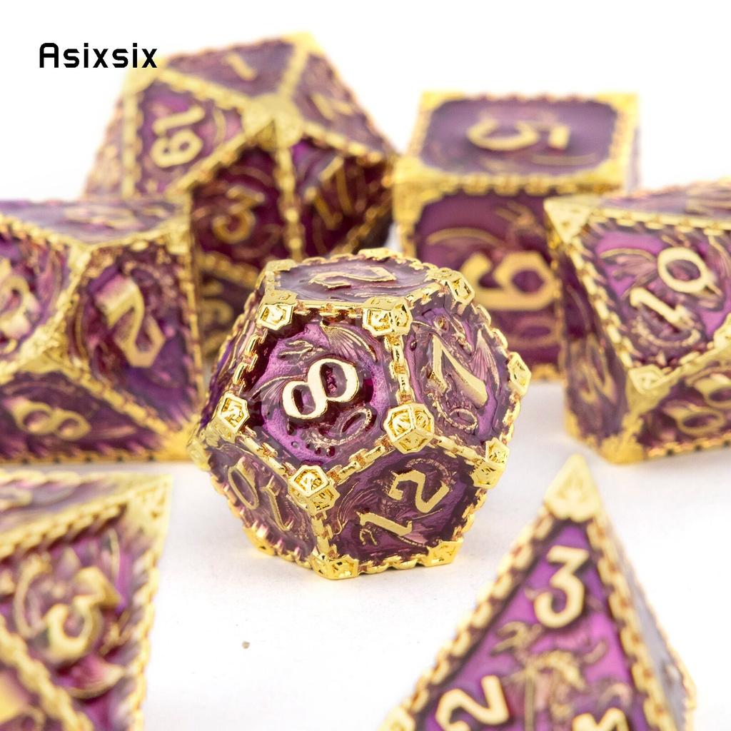 7 шт. светло-фиолетовый дракон металлические игральные кости твердый металлический многогранный набор кубиков подходит для ролевой ролевой игры, настольной игры, карточной игры