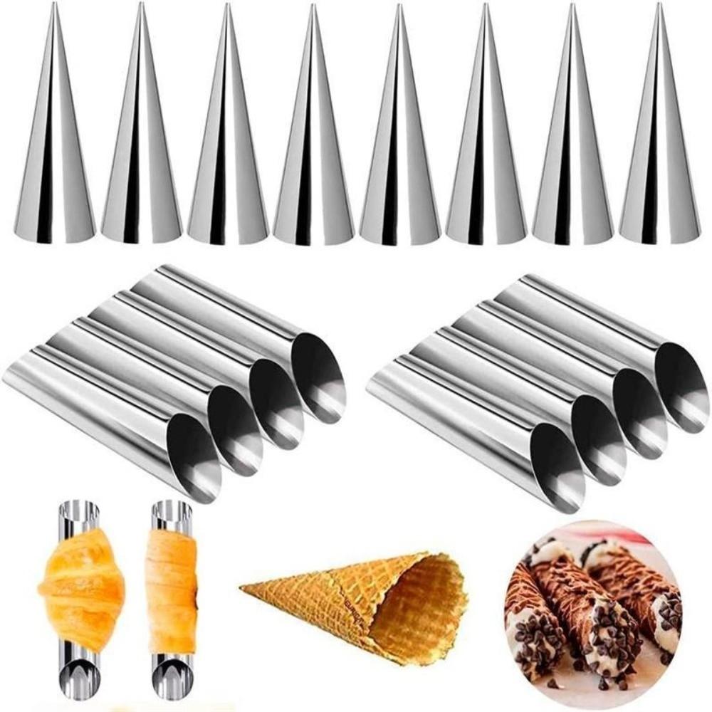 16pcs Non Stick Cone Cream Horn Mold Stainless Steel Croissant Conical Tube Mold Kitchen Baking