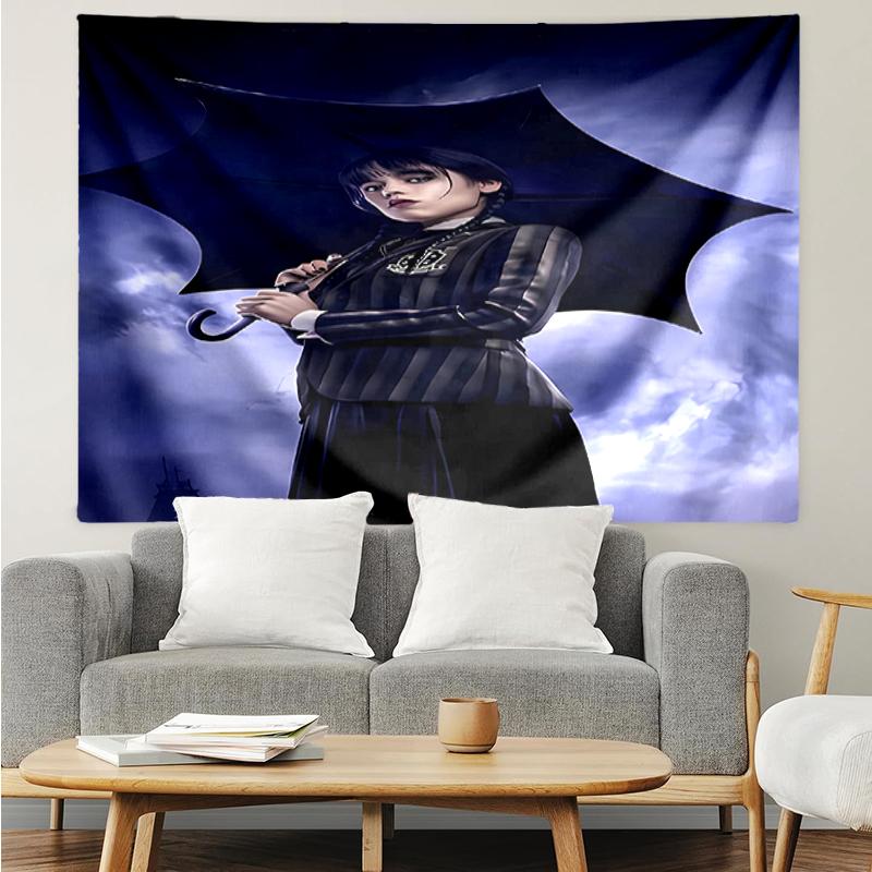 Wednesday Print Tapestry, Backdrop, Easy Setup, Ideal for Bedroom, Office & Living Room, with Aesthetic Wall Hanging Decor.
