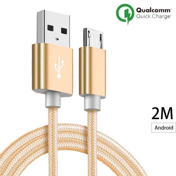 Câble Micro USB, 2M - Nylon Doré