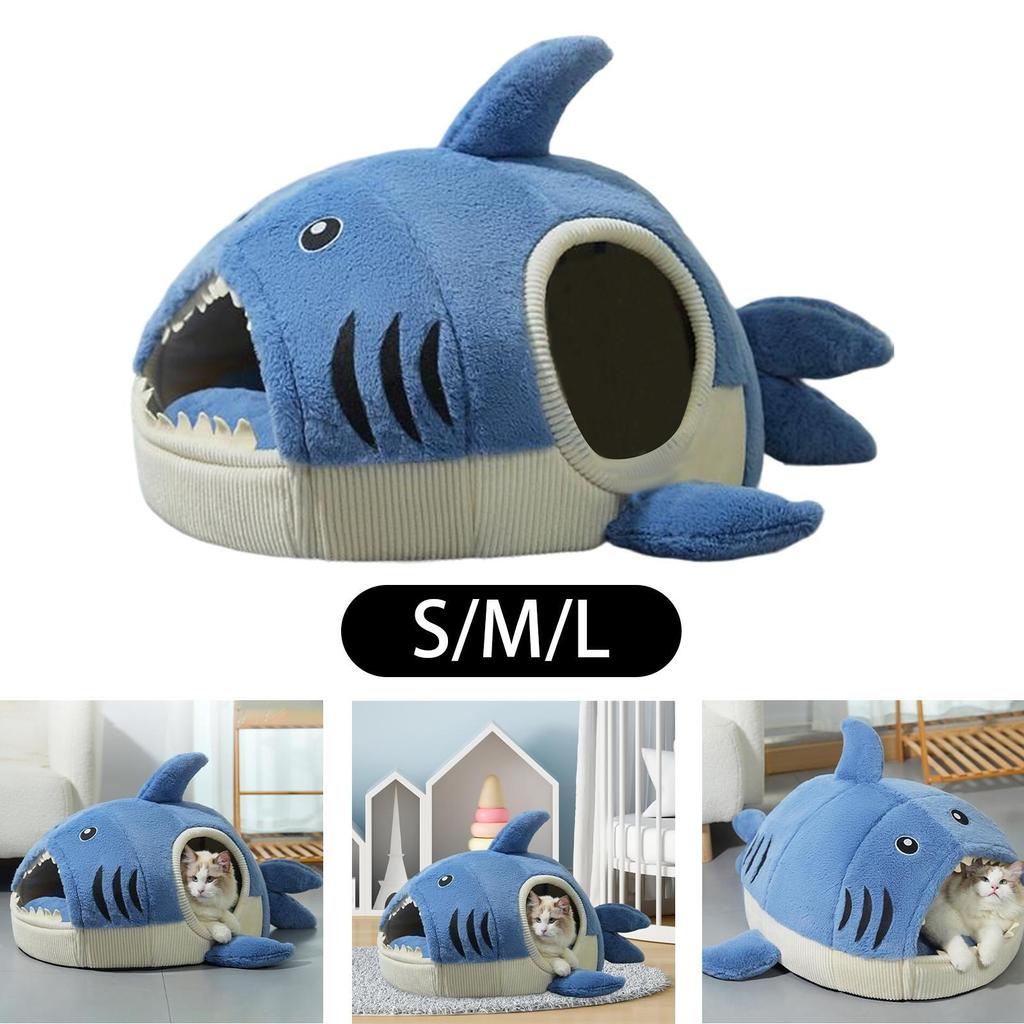 Pet Cat Nest Shark Shape Washable Cozy Kitten Cat Warm House Pet Tent Pets Cave Bed for Dog and Cat Puppy All Seasons Kitten