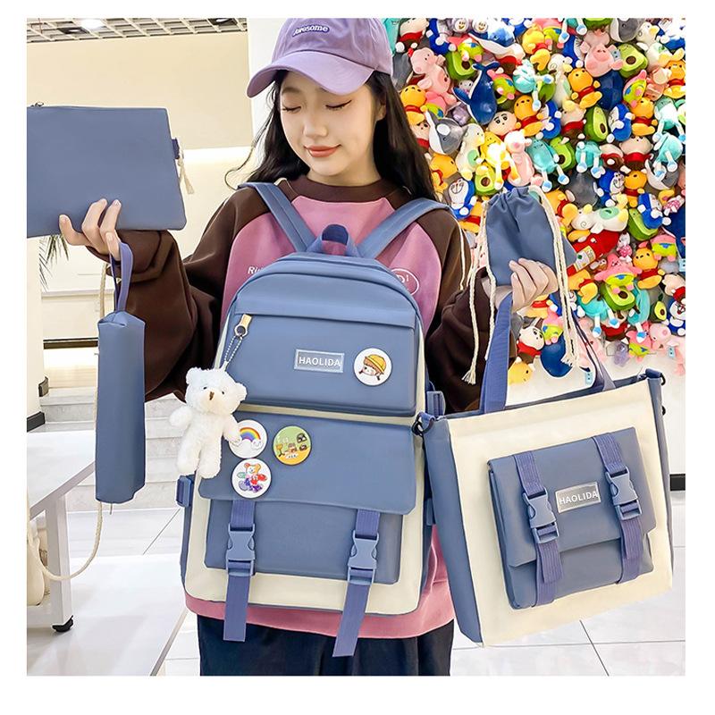 5 шт. наборы холщовых школьных ранцев для девочек-подростков, женские рюкзаки, холщовые детские сумки для начальной школы, студенческие рюкзаки для ноутбуков