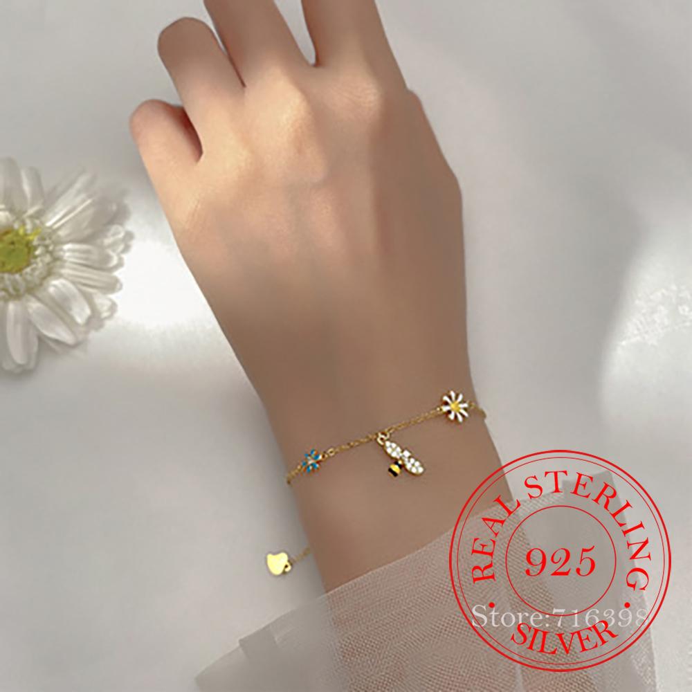 925 Sterling Silver Daisy Bee Charm Bracelet For Women Girls Party Wedding Trendy Bangle Bijoux Luxury Jewelry Accessories