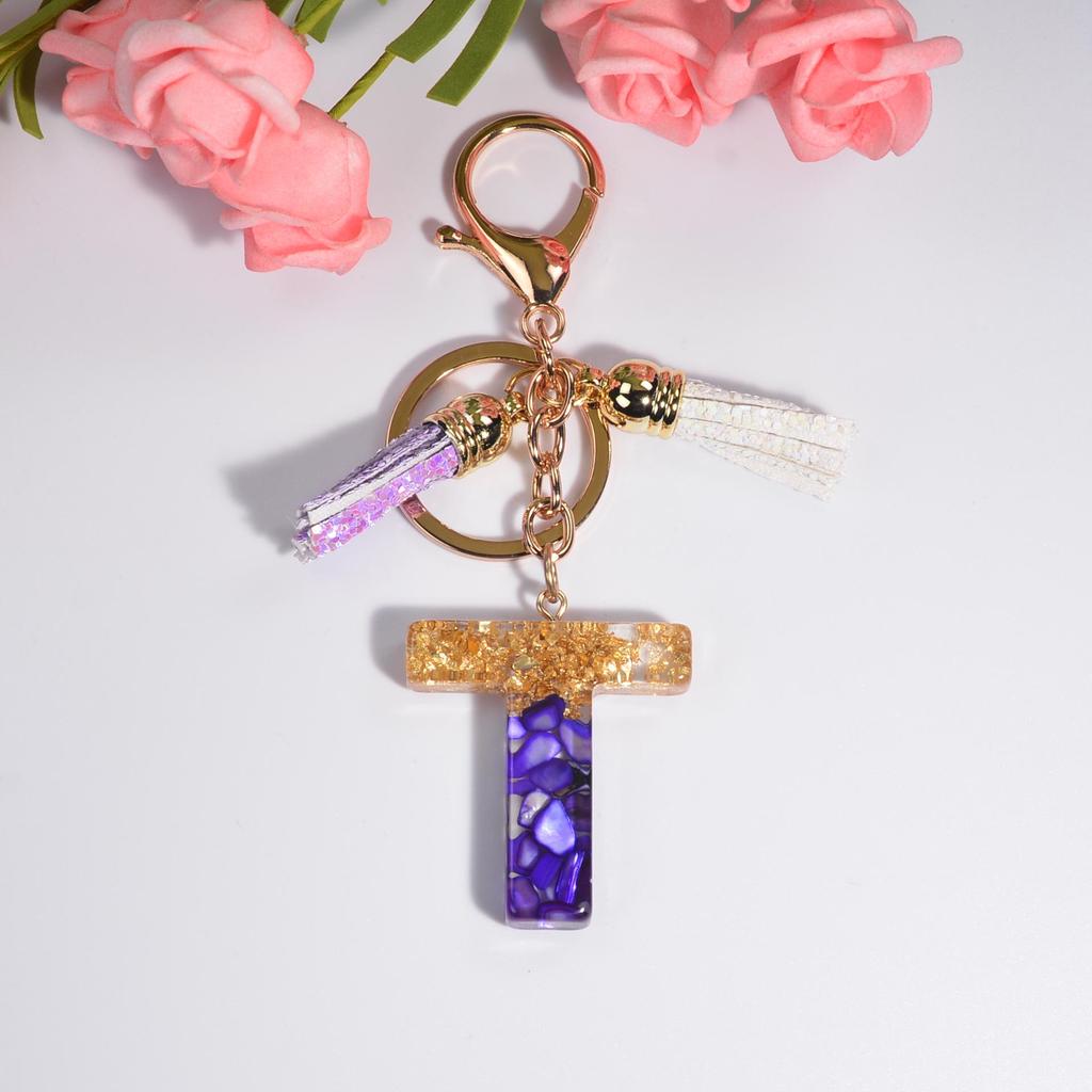 Фиолетовый хрустальный эпоксидный брелок с буквой и кисточкой - Ювелирное украшение из смолы, подвеска-шарм