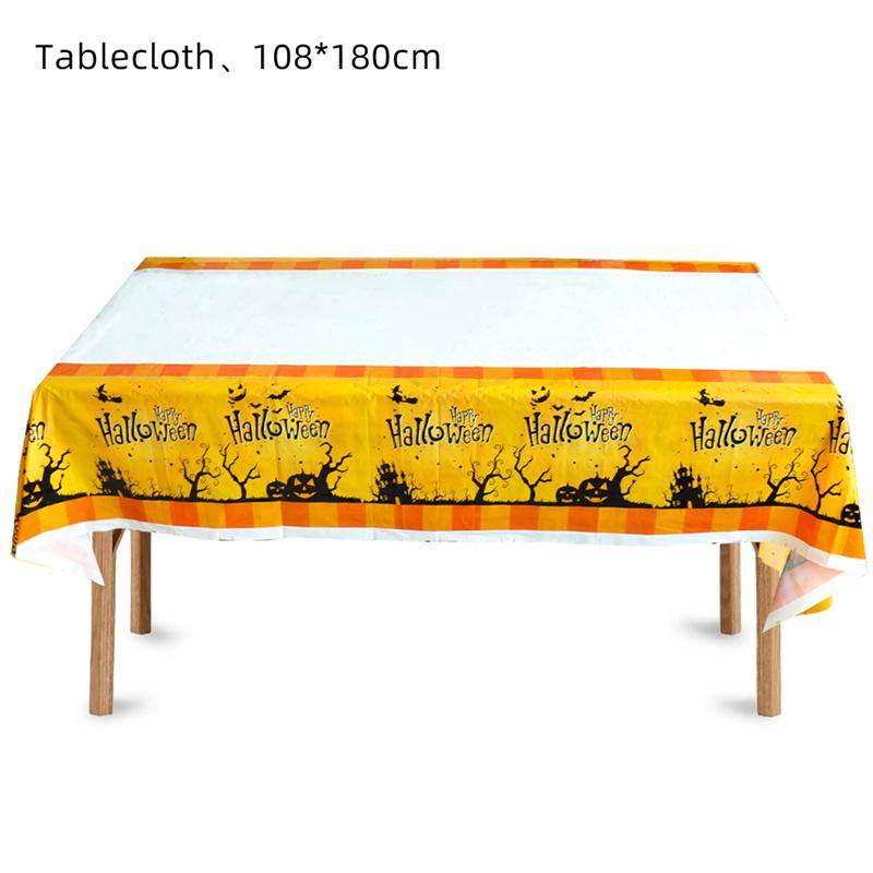 Halloween Fright Night Tablecloth: Pumpkin Ghost Castle Design, Disposable PE Material