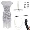 1920s Retro Sequin Flapper Dress with Tassels and Headdress Set