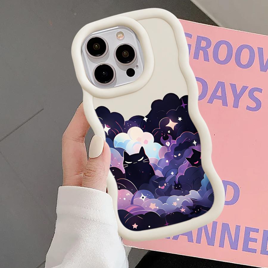 Чехол для iPhone 16 Pro Max XR 17 Air 15 Plus 8 13 11 12 14 Мягкий чехол для телефона Черный кот Звездная ночь
