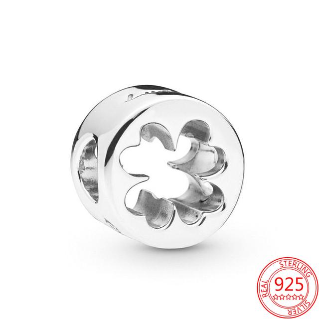 Original S925 Silver Fit Fashion Bracelet Charm Murano Glass Beads Ladybird Four Leaf Clover Pendant Jewelry Gift Accessories