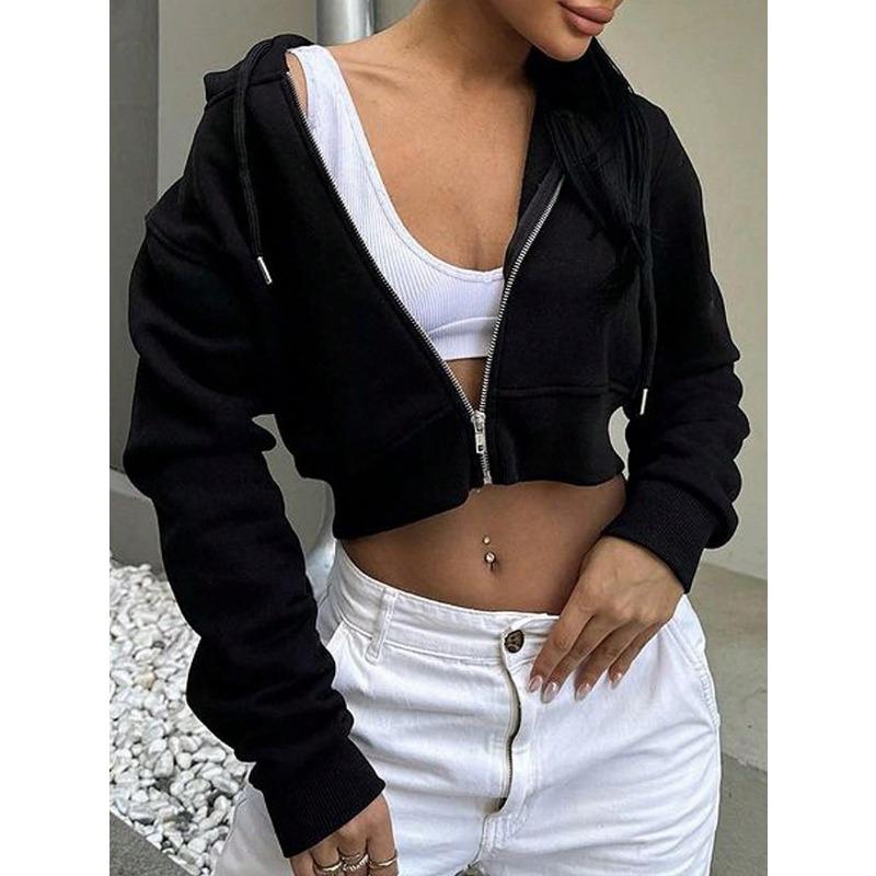 Women's Fashion Casual Solid Color Print Autumn Winter Long Sleeve Hooded Jackets & Coats