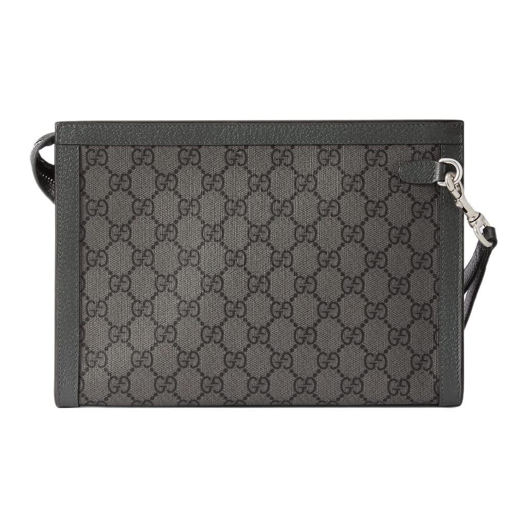 Gucci Кошелек-клатч на молнии с монограммой GG и кожаной отделкой, с ремешком на запястье, черный, для унисекс, для повседневного использования
