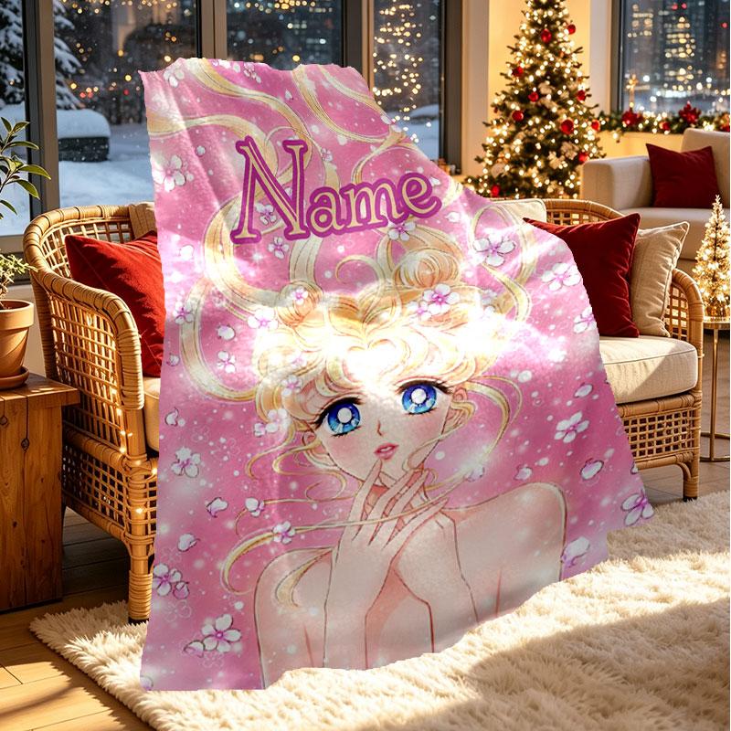 Custom Name Personalized Sailor Moon Print Blanket, Home Decor, Bedroom, Sofa, Camping, Couch, Gifts for Birthday Christmas