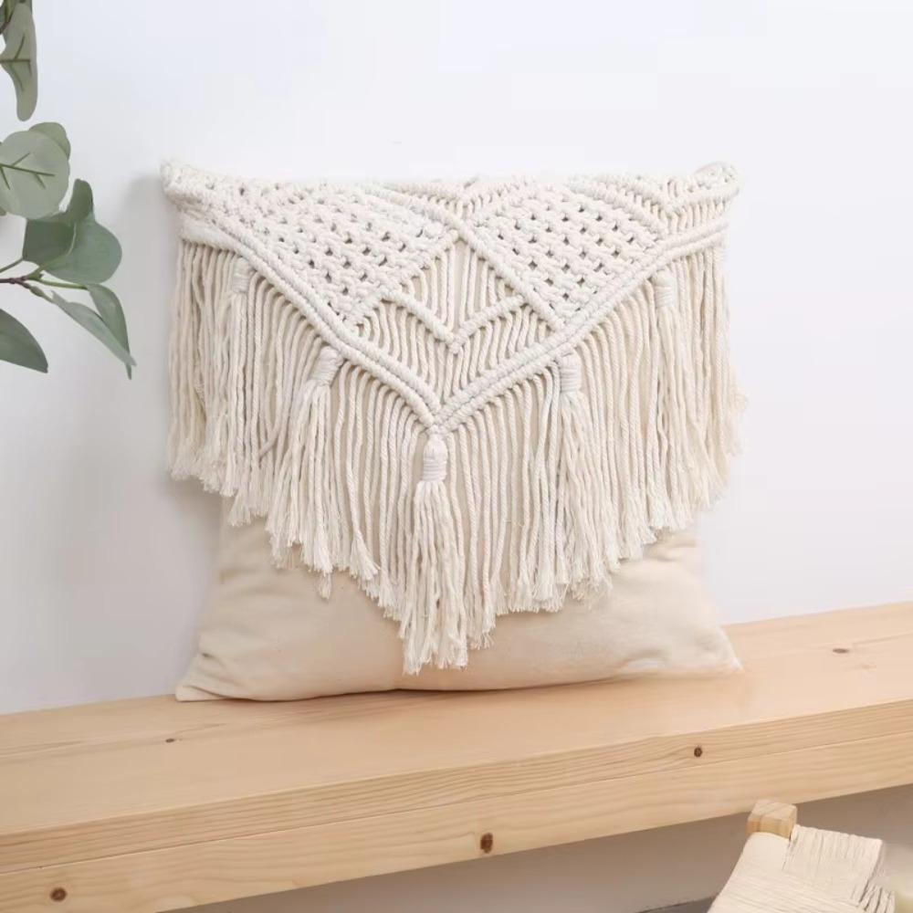 with Tassel Knitted Pillow Case Pastoral Pillowslip Bohemian Macrame Pillow Cover Bedroom