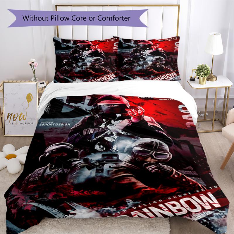 3pcs Rainbow Six Siege Bedding Set Duvet Cover Closure Includes 1 Duvet Cover & 2 Pillowcases, Soft and Comfortable for All Seasons.