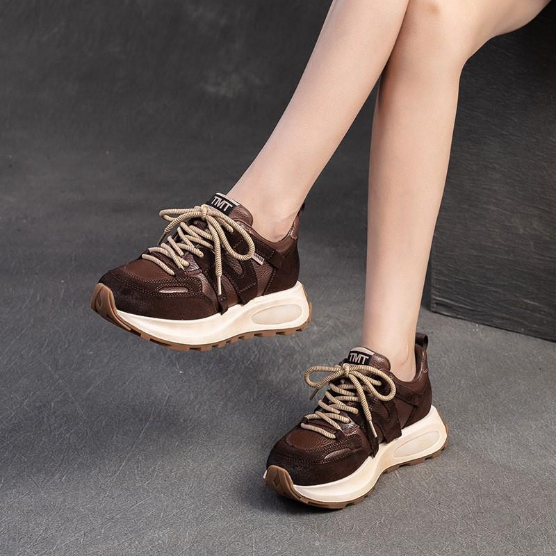 Johnature Кроссовки из натуральной кожи, универсальная повседневная спортивная обувь, женские туфли на плоской подошве со шнуровкой и круглым носком