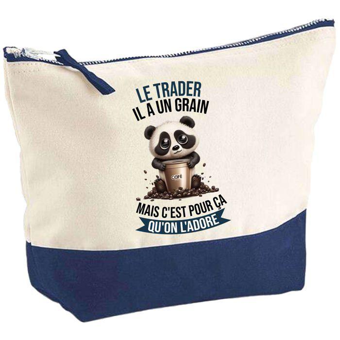 Trousse de maquillage - PLANETEE - Le Trader Panda Grain - Grand format - Coton - Impression sublimation HD (Fabriquée en France)