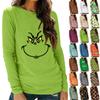 Women's Shirts Christmas Grinchmas Print Long Sleeve Round Neck Basic Tee Top T-shirt