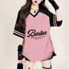 Women Print V-Neck Short Sleeve T-Shirt Summer Tops Baseball Jerseys Stripe Oversized Sport Outdoor T-Shirt