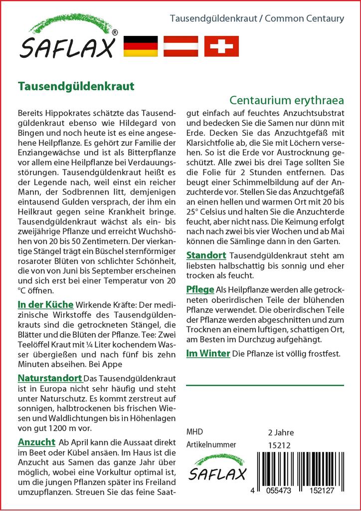 SAFLAX Garden in the Bag - Золототысячник обыкновенный - 250 семян - С субстратом в подходящем пакете - Centaurium erythraea