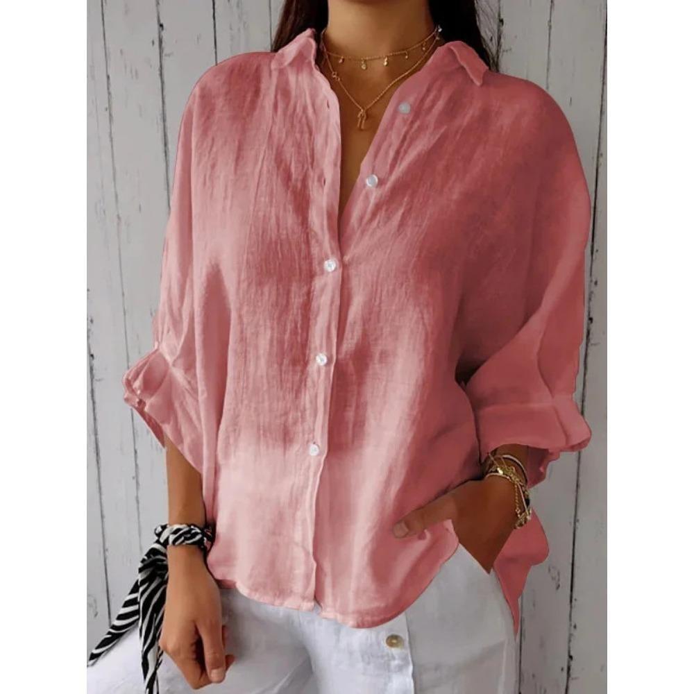 Новые женские рубашки из хлопка и льна, элегантные рубашки со шнуровкой сзади, однотонные повседневные рубашки, весна-лето, лацканы, блузка с коротким рукавом, свободные топы