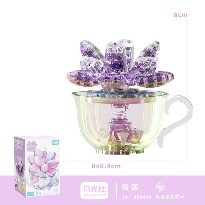 Moonlight Club Crystal Fleshy Potted Building Blocks Flower Microparticle Assembled Toys With Lights Girl Gift Desktop Ornaments