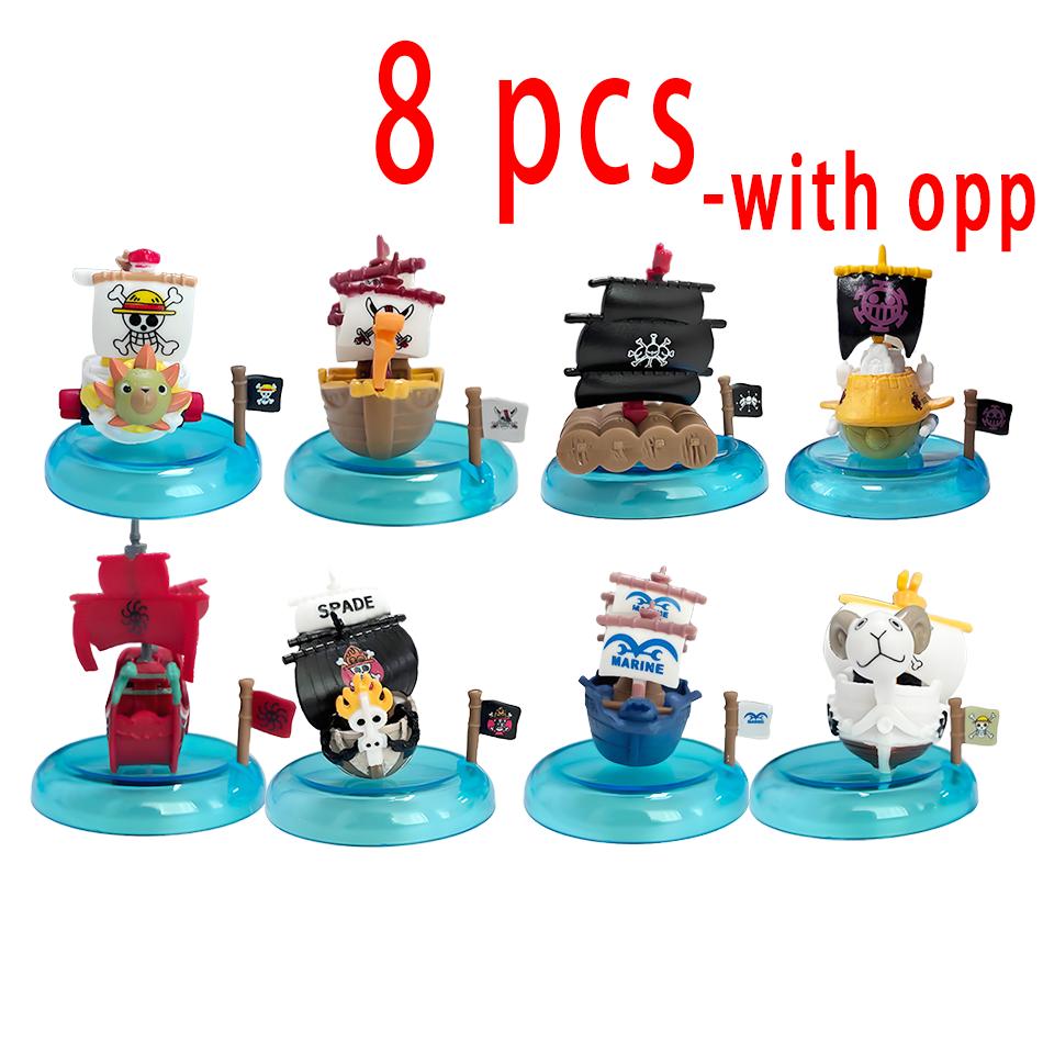 One Piece blind box 1-8pcs Anime Ship Figure Luffy Model Toy kawayi Mini Boat Pirate Ship Navy Going Merry Boat Assembled Model