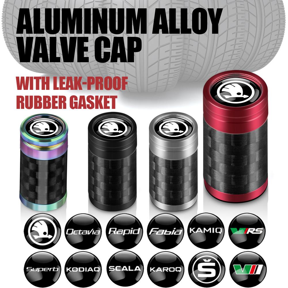 ADT1 4Pcs Car Metal Wheel Tire Valve Stem Air Caps Auto Refit for Skoda S VII VRS Octavia Rapid Fabia Superb Kodiaq Scala Karop Kamiq