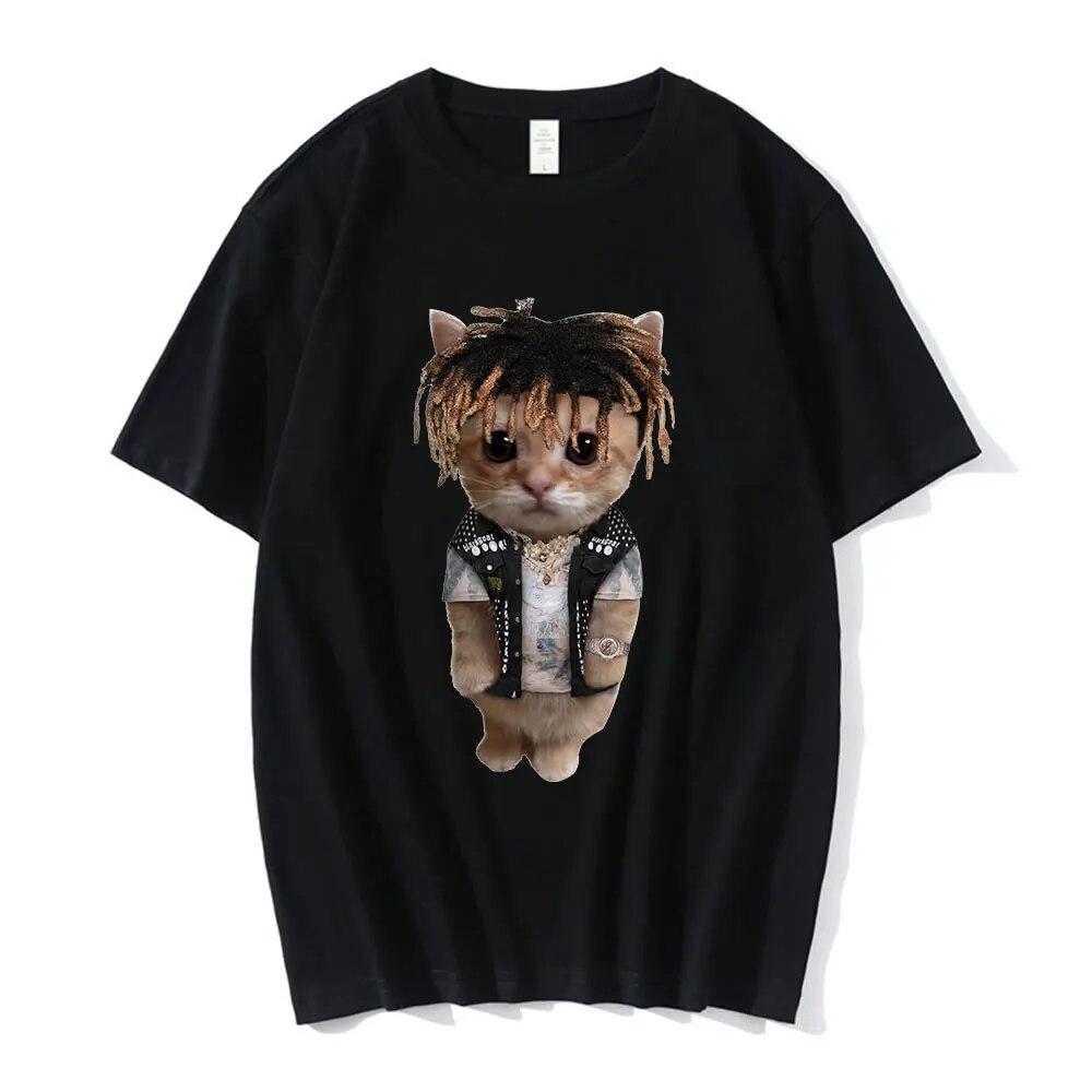 El Gato Meme Sad Crying Cat Munchkin Kitty Meme Модная футболка с рисунком Модные футболки с короткими рукавами Унисекс Негабаритная уличная одежда