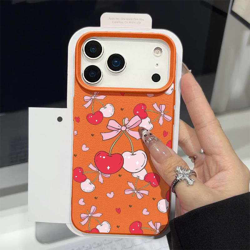 Чехол для телефона из ТПУ с текстурой кожи для iPhone 17 17e 16e 16 15 Pro Max 14 13 Pro Max 11 С рисунком в виде бантика Мягкая силиконовая задняя крышка