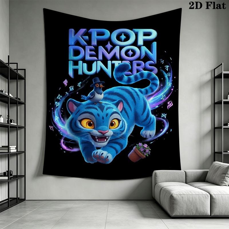 Kpop Demon Hunters Magical Adventure Tapestry Background Cloth Wallmounted Wall Decoration Background Cloth Soft