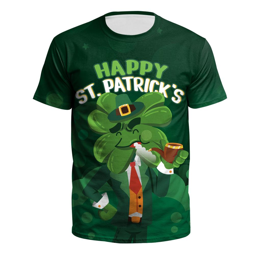 Casual Crew Neck 3D Digital Printing T-Shirt Irish St. Patrick's Day Clothing Printing Men's and Women's Short Sleeves