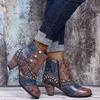Fashion Vintage Leather Women Boots Bohemian New Female Retro Printed Buckle Soft Zipper Ankle Boots Women Botines Mujer Botas Feminino