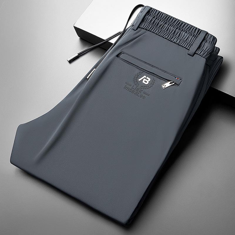 Men's Autumn/Winter Straight-Leg Stretch Pants - Thick, Elastic Waist, Loose-Fit Sports Trousers with Print