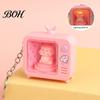 Portable Travel Lighting Rotating Animal TV Keychain, Funny Retro Television Shaped Keychain with Daily Accessory for Teens LED Light, Cartoon Keyring