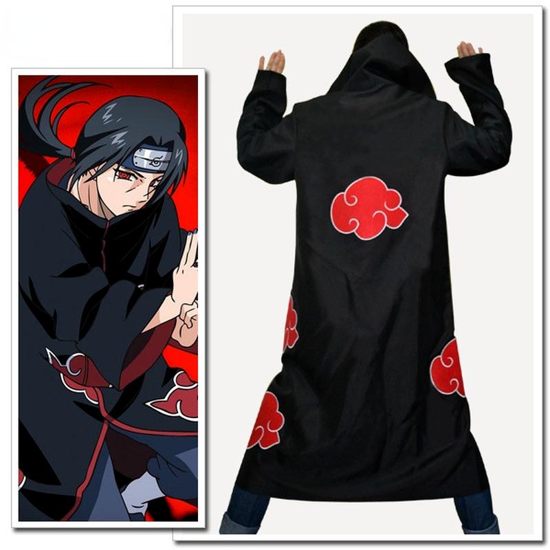4pcs Anime Naruto Akatsuki Uchiha Itachi Cosplay Costume Cloak Robe Ninja Cloak Set Ring Headband Halloween