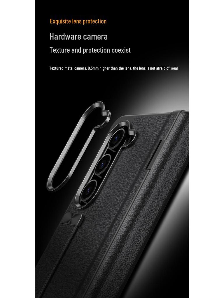 Чехол Samsung Fold6 с подставкой: Защитный корпус из поликарбоната, Встроенная кожа, Ремешок на запястье