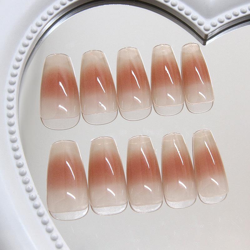 Long style gradual change nude wear nail temperament blush nail art piece clean and white minimalist pure want 24 pieces finished product