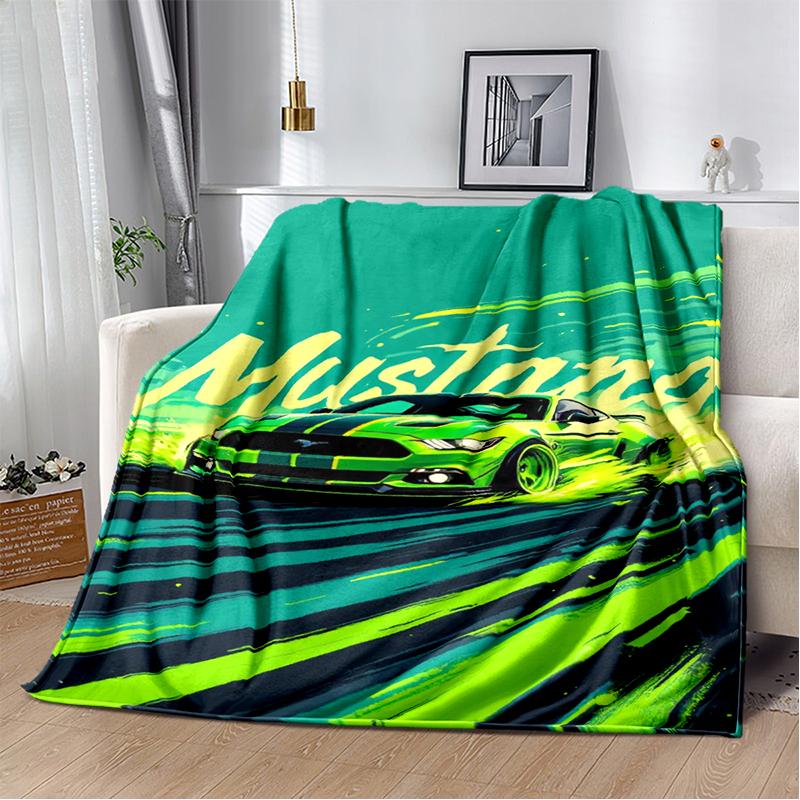 3D Mustang Racing Car Sign GTR Soft Plush Blanket,Flannel Blanket Throw Blanket for Living Room Bedroom Bed Sofa Cover Gift