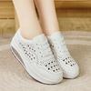 Женские кроссовки с дырками, увеличивающие рост, белые кожаные на платформе, повседневные летние на толстой подошве, обувь для лифта с амортизацией