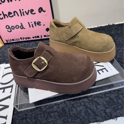 Матовые кожаные толстоподошвенные увеличивающие рост Birkenstocks женские 2025 зимние бархатные хлопковые туфли универсальные лоферы