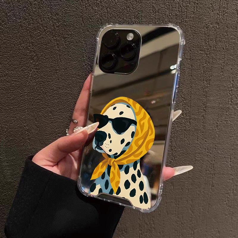 Милый Чехол Для Телефона С Рисунком Собаки Для iPhone 11 12 13 14 15 16 17 Pro Max XS X XR 7 8 Plus Зеркало Для Макияжа Ударопрочный Мягкий Чехол
