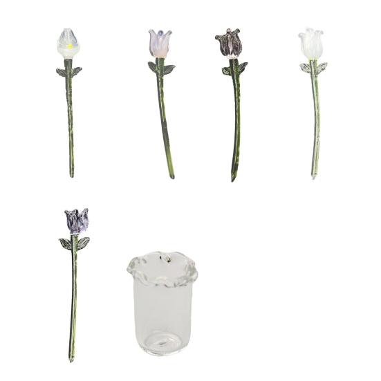 Стеклянное украшение в виде цветка ручной работы со стеблем, выдувная мини-фигурка цветочного растения, украшение для дома, гостиной, офисного стола, ваза для цветов