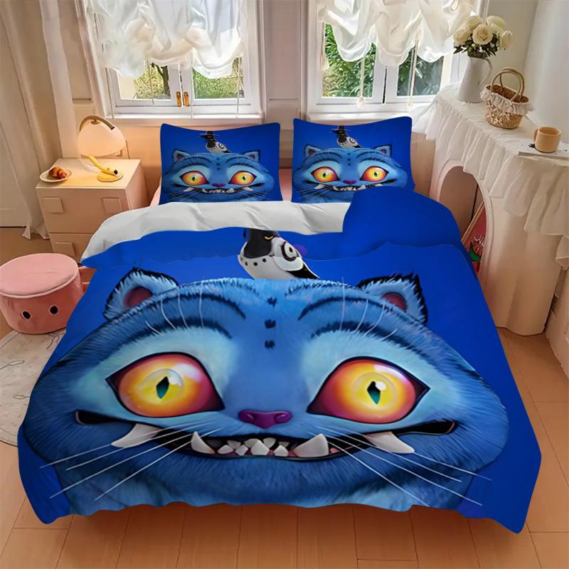 Quirky Blue Monster Illustration Print 3Pcs Bedding Set,Duvet Cover with 2 Bedro,Pillowcase Home Birthday Gift