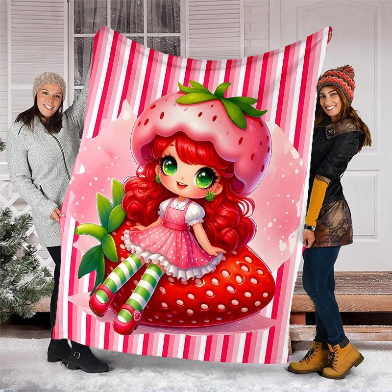 1pc Strawberry Princess6 Theme Blanket - Digital Print, Polyester, Cozy for All Seasons, Perfect for Outdoor, Camping, and Travel