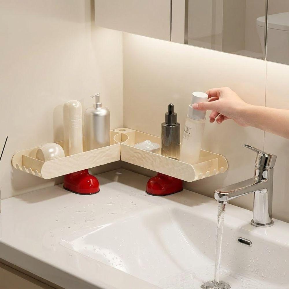 U-shaped Bathroom Storage Rack Dual-grid Faucet Sink Shelf Water Drainage Holder Washstand