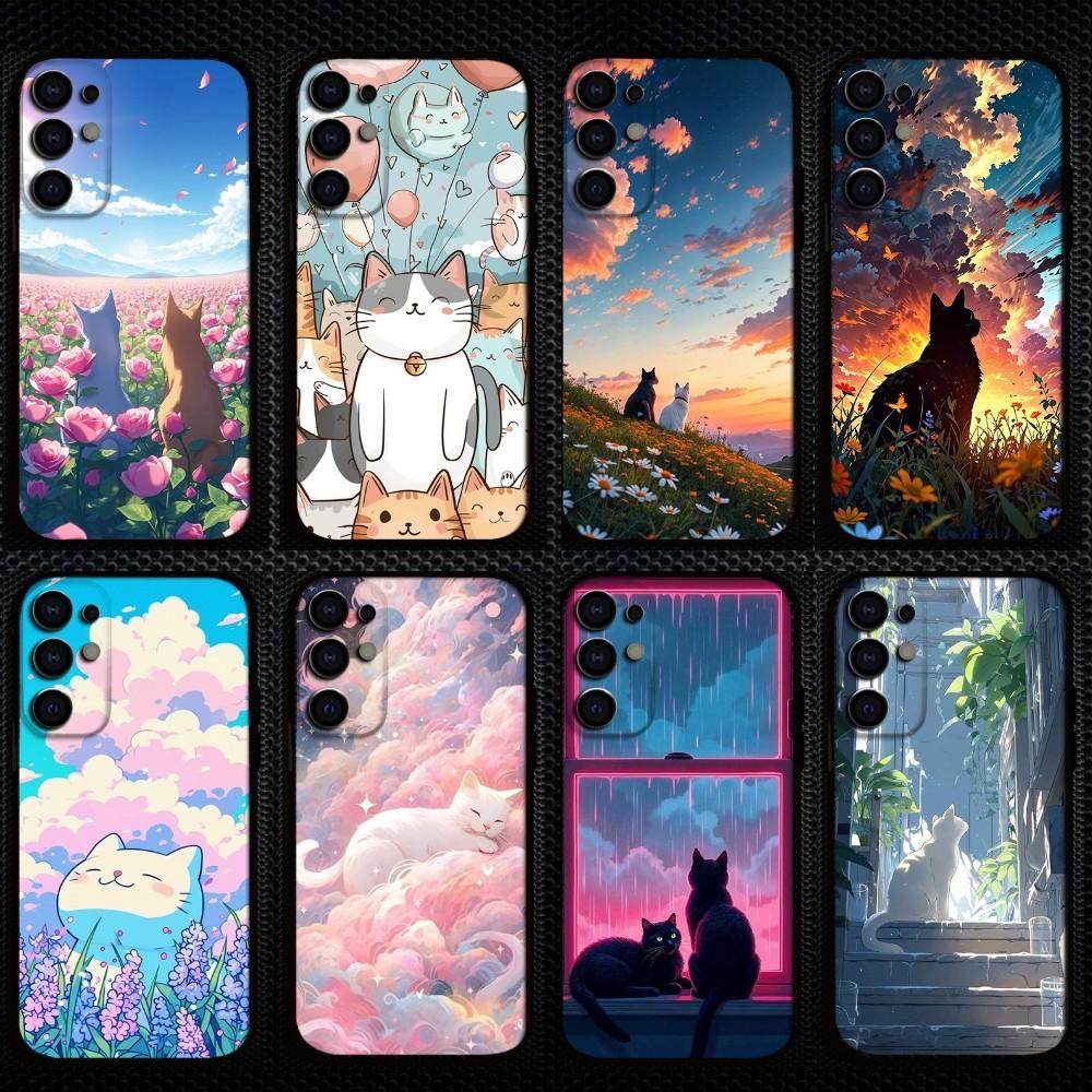 Очаровательный котик Аниме Чехол для телефона Samsung S25/S24/S23/S22/S21/S20/Plus,Fe,Lite/Другие Черный Чехол